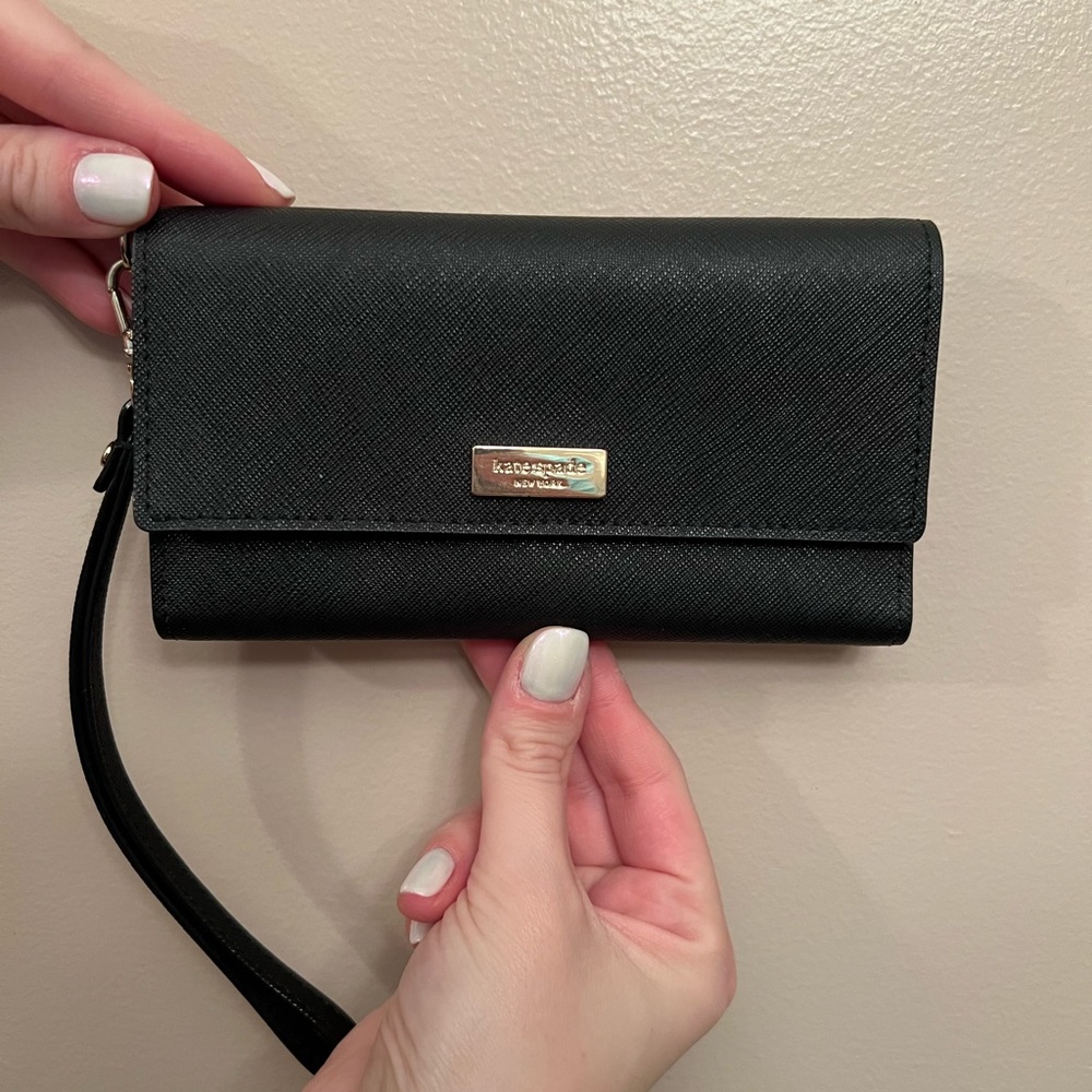 Black leather Kate Spade wristlet wallet and phone holder!